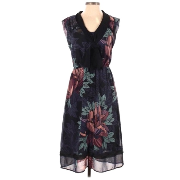 Anthropologie Maeve Brelin Floral Sheer Mix Print Lined Dress | S - Picture 7 of 8